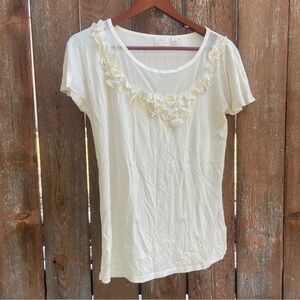 ERIN FETHERSTON Women’s Cream Circle Applique Ruffle Sleeve Dressy Shirt Small